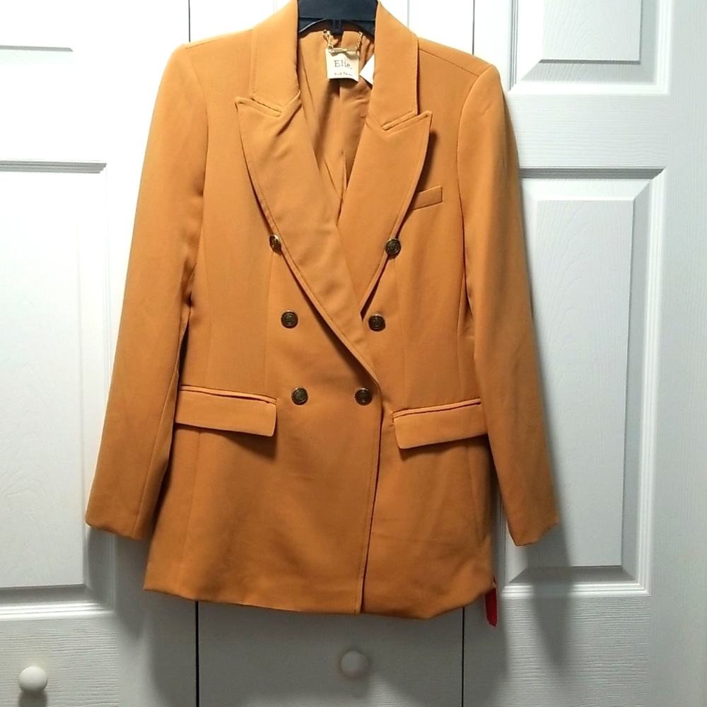Elie Tahari Career Double Breasted Blazer Jacket Tan Terracotta Size 8
